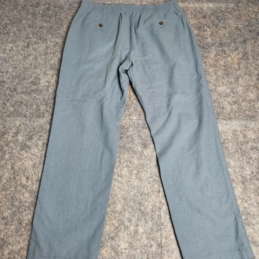 J Crew Linen Blend Drawstring Pants Men L 34x30 Sky Blue Elastic Waist Vacation